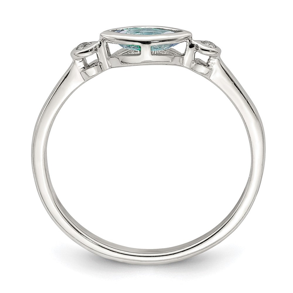 Sterling Silver Rhodium Plated Polished Aquamarine/White Topaz Ring