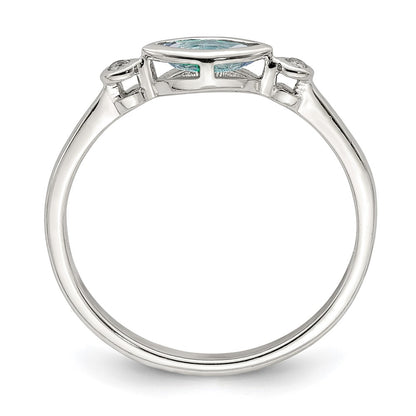 Sterling Silver Rhodium Plated Polished Aquamarine/White Topaz Ring