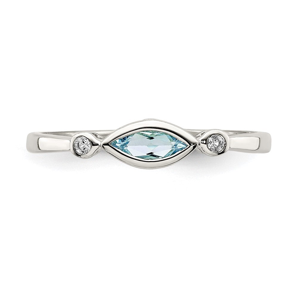 Sterling Silver Rhodium Plated Polished Aquamarine/White Topaz Ring