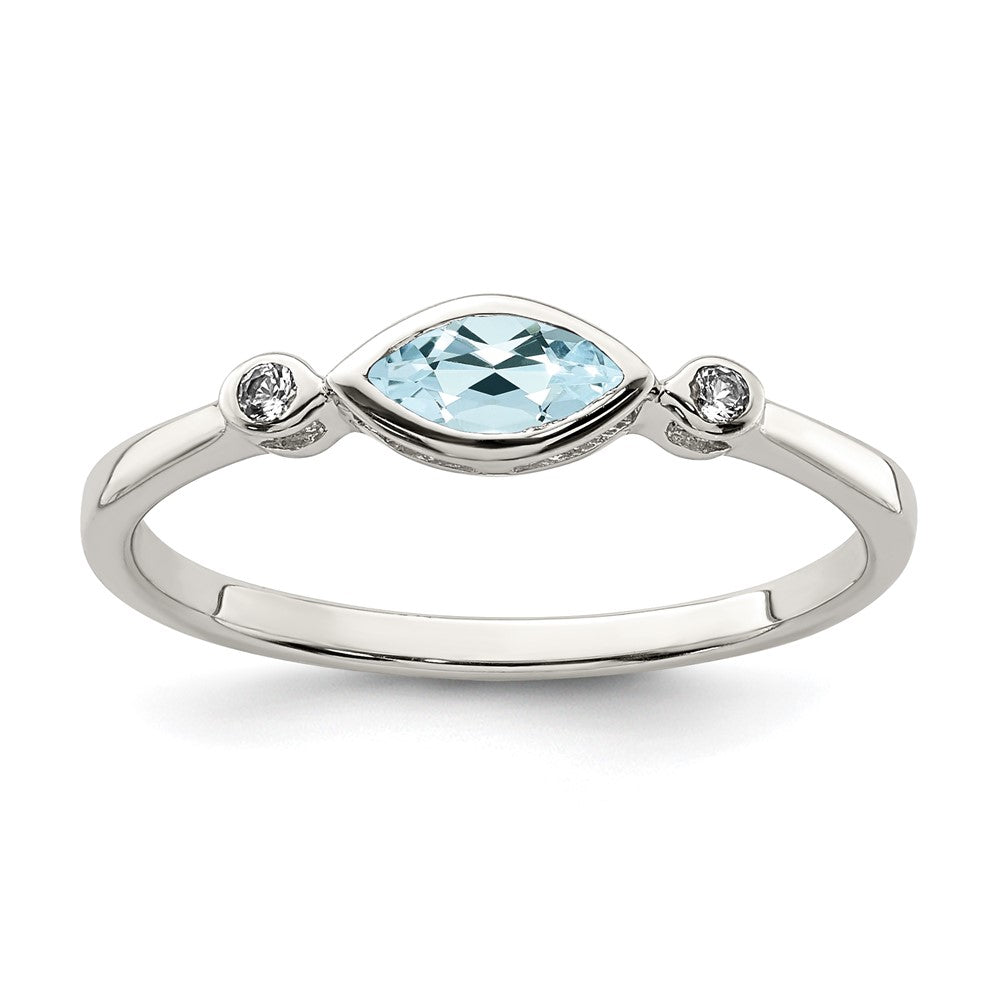 Sterling Silver Rhodium Plated Polished Aquamarine/White Topaz Ring