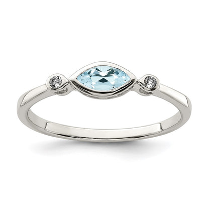 Sterling Silver Rhodium Plated Polished Aquamarine/White Topaz Ring