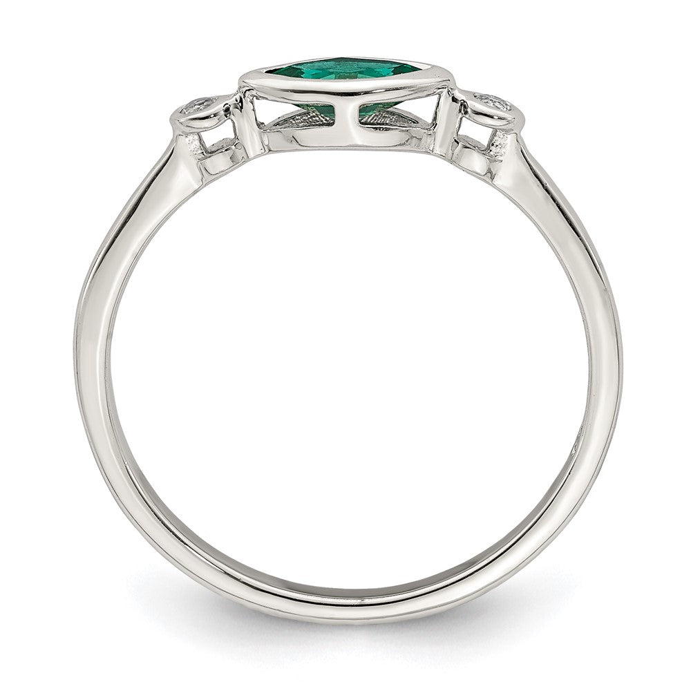 Sterling Silver Rhod Platd Polished Created Emerald/White Topaz Ring