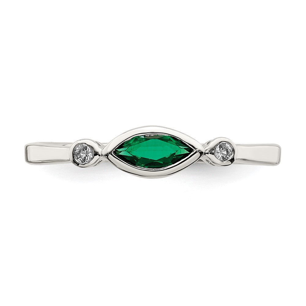 Sterling Silver Rhod Platd Polished Created Emerald/White Topaz Ring
