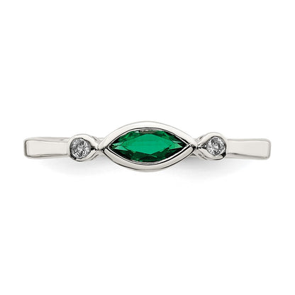 Sterling Silver Rhod Platd Polished Created Emerald/White Topaz Ring