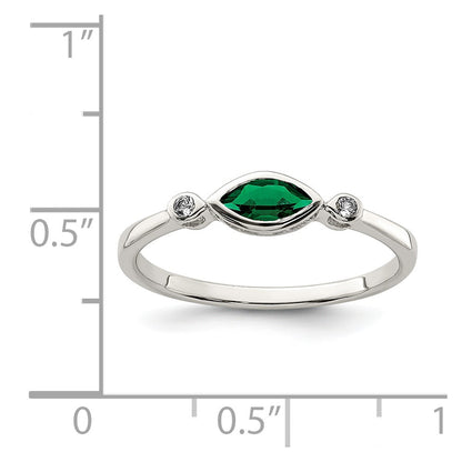 Sterling Silver Rhod Platd Polished Created Emerald/White Topaz Ring