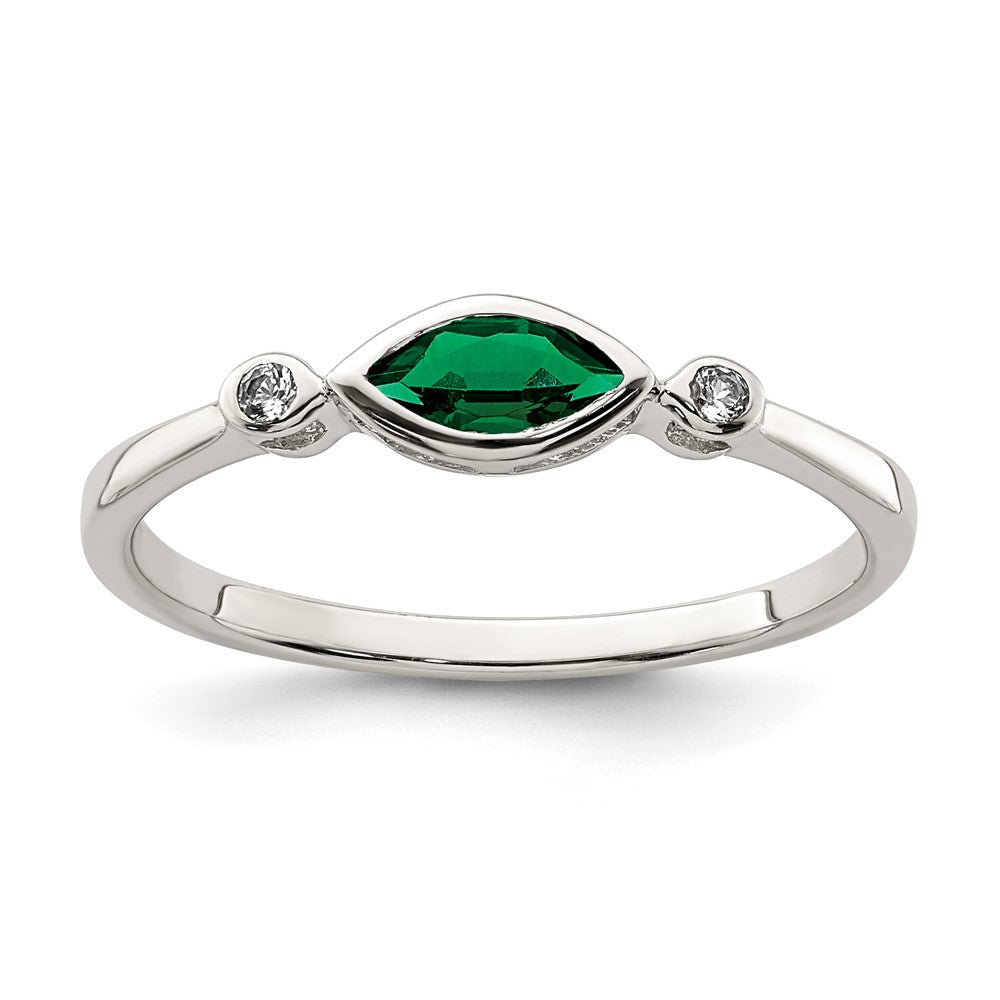 Sterling Silver Rhod Platd Polished Created Emerald/White Topaz Ring