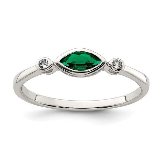Sterling Silver Rhod Platd Polished Created Emerald/White Topaz Ring