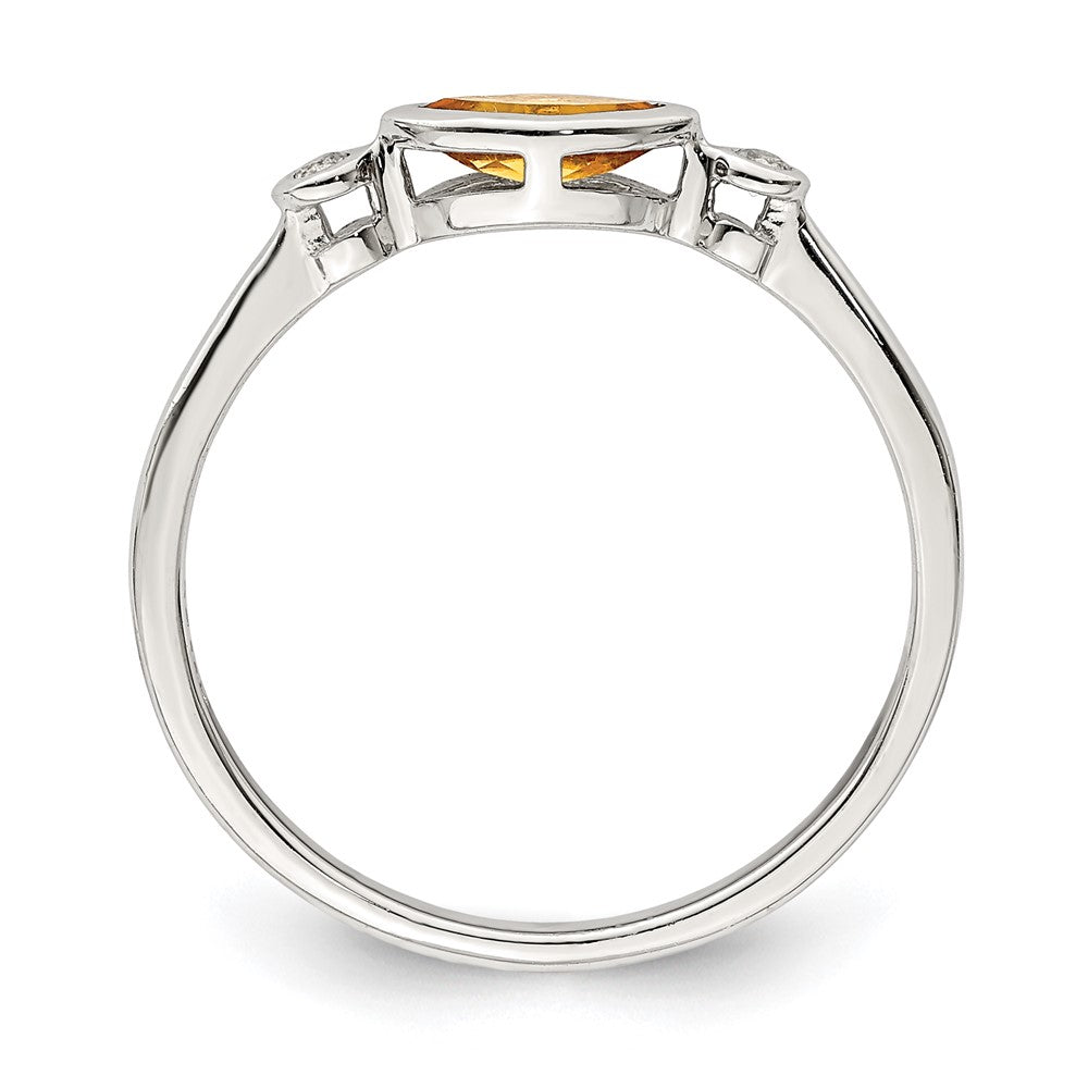 Sterling Silver Rhodium Plated Polished Citrine And White Topaz Ring