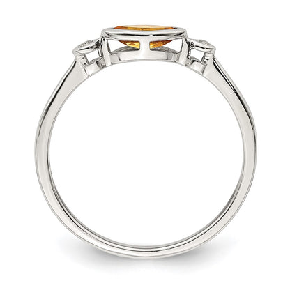 Sterling Silver Rhodium Plated Polished Citrine And White Topaz Ring
