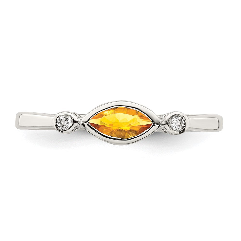 Sterling Silver Rhodium Plated Polished Citrine And White Topaz Ring
