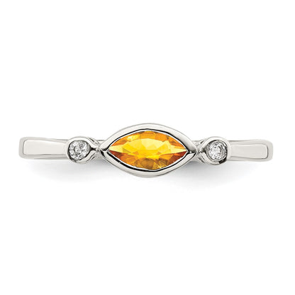 Sterling Silver Rhodium Plated Polished Citrine And White Topaz Ring