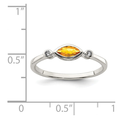 Sterling Silver Rhodium Plated Polished Citrine And White Topaz Ring