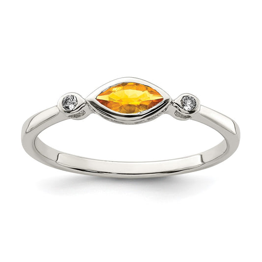 Sterling Silver Rhodium Plated Polished Citrine And White Topaz Ring