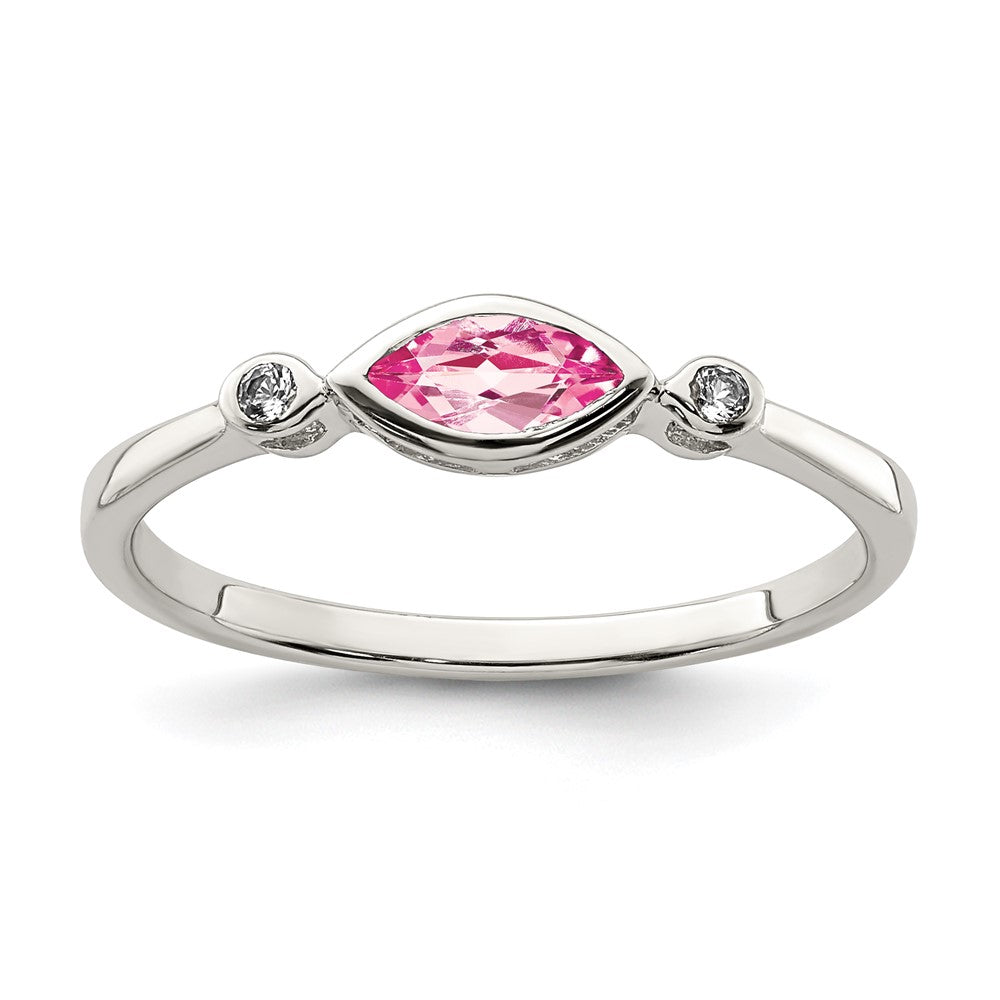 Sterling Silver Rhod Pltd Polished Pink Tourmaline/ White Topaz Ring