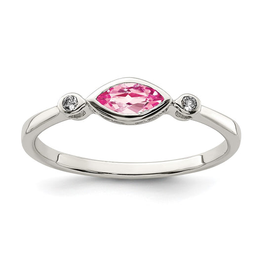 Sterling Silver Rhod Pltd Polished Pink Tourmaline/ White Topaz Ring