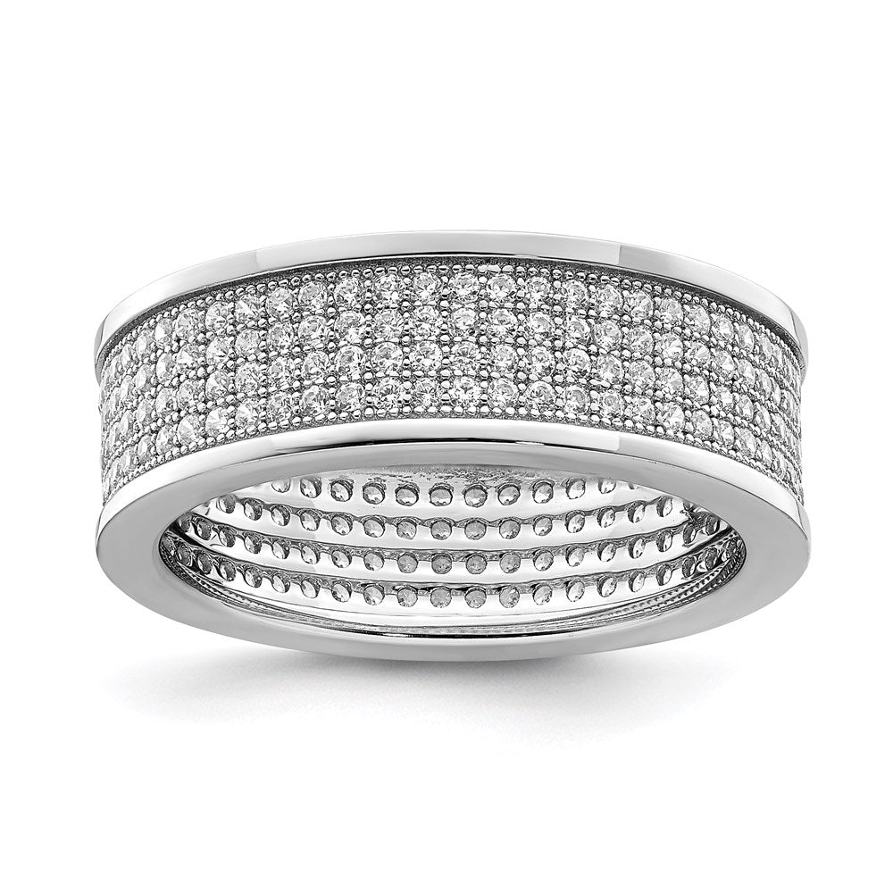 Sterling Silver Rhodium Plated Pave Cz Eternity Band