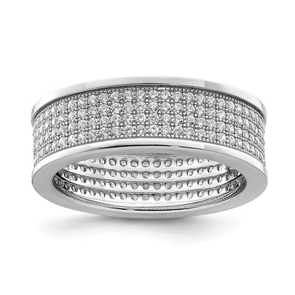 Sterling Silver Rhodium Plated Pave Cz Eternity Band