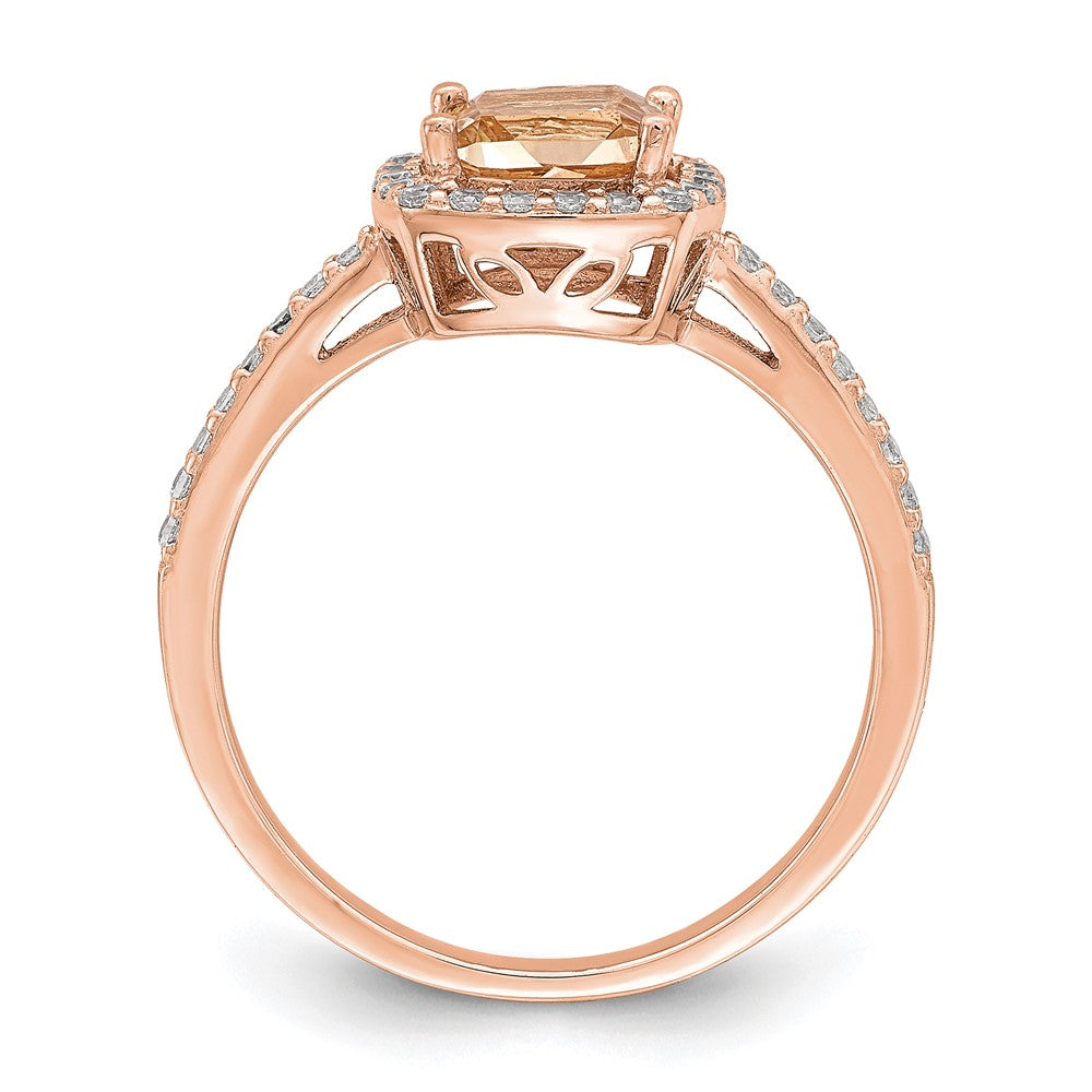 Sterling Silver Rose Tone Square Peach Cz Halo Ring
