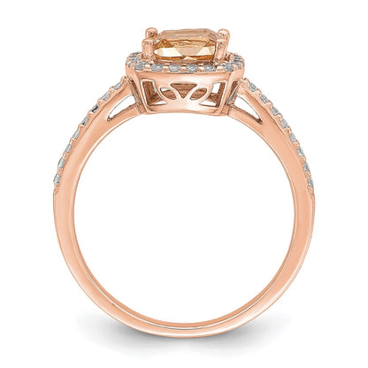 Sterling Silver Rose Tone Square Peach Cz Halo Ring