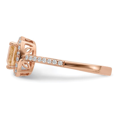 Sterling Silver Rose Tone Square Peach Cz Halo Ring