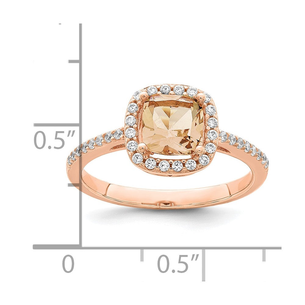 Sterling Silver Rose Tone Square Peach Cz Halo Ring