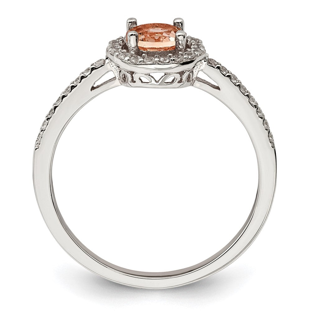 Sterling Silver Rose Tone Peach Cz Halo Ring