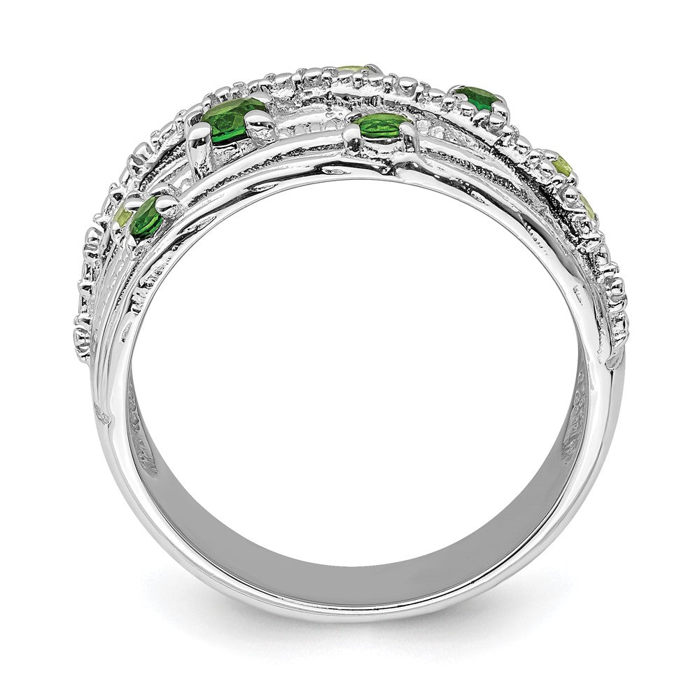 Sterling Silver Rhod Plat Chrome Diopside And Peridot Ring