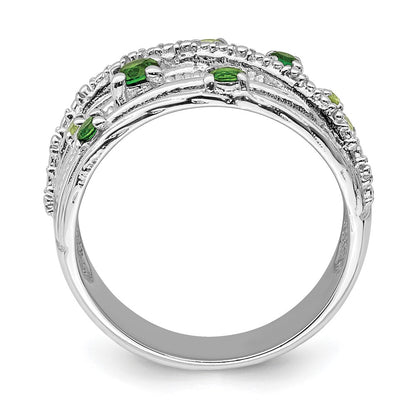 Sterling Silver Rhod Plat Chrome Diopside And Peridot Ring