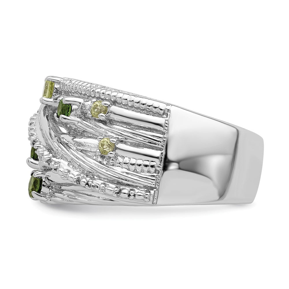 Sterling Silver Rhod Plat Chrome Diopside And Peridot Ring