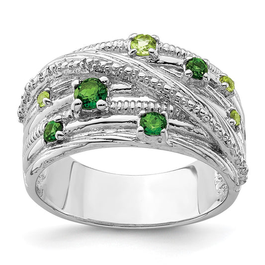 Sterling Silver Rhod Plat Chrome Diopside And Peridot Ring