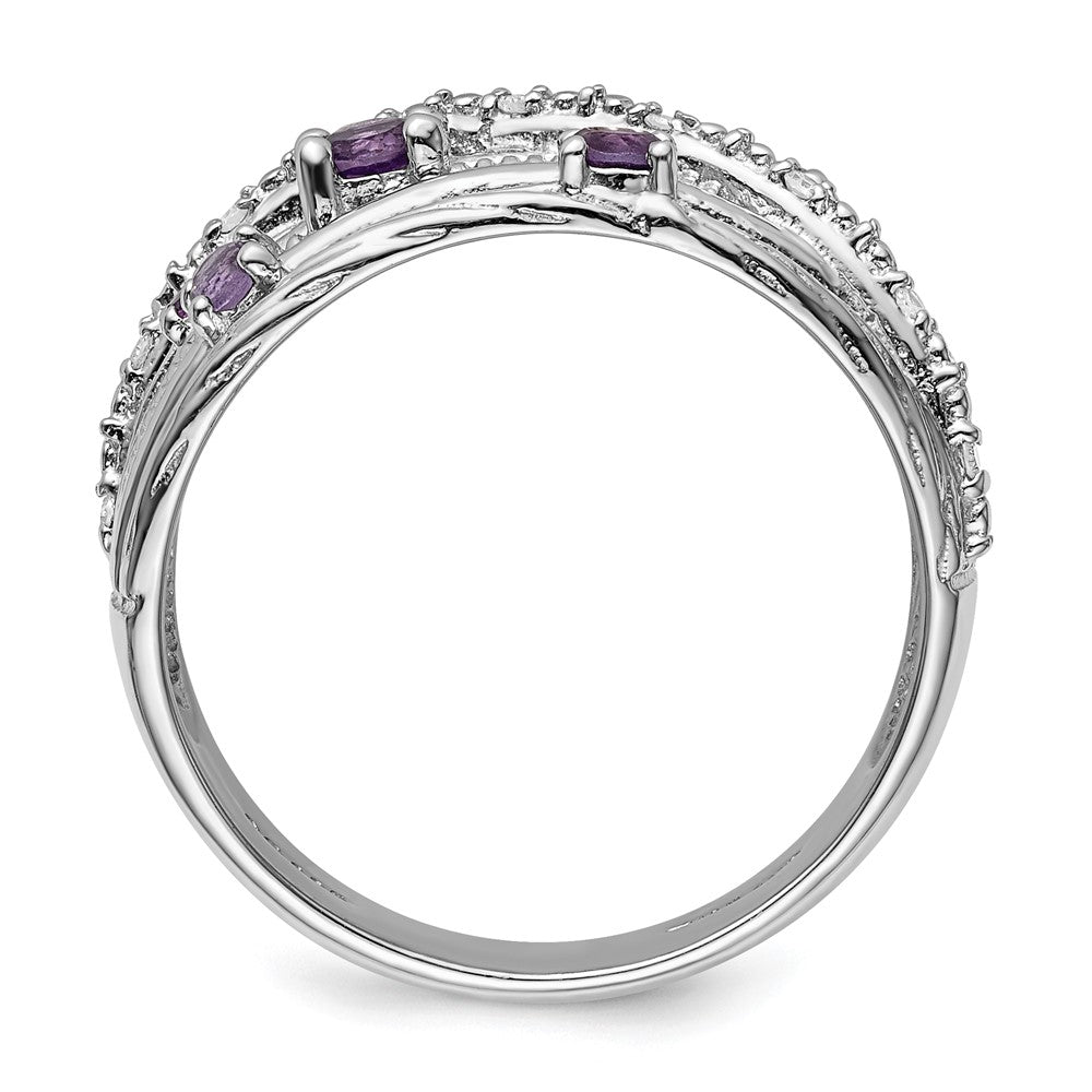 Sterling Silver Rhodium Plated Polished Amethyst And Diamond Ring