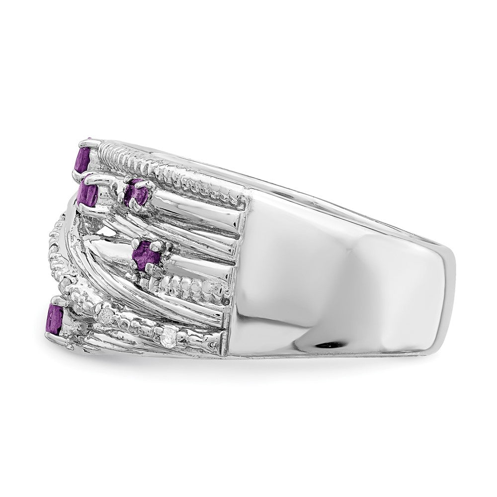 Sterling Silver Rhodium Plated Polished Amethyst And Diamond Ring