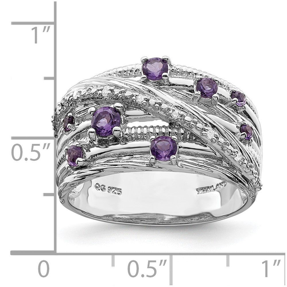 Sterling Silver Rhodium Plated Polished Amethyst And Diamond Ring