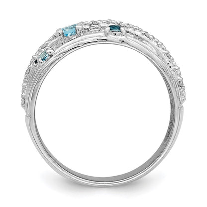 Sterling Silver Rhodium Plated London Blue Topaz And Diamond Ring