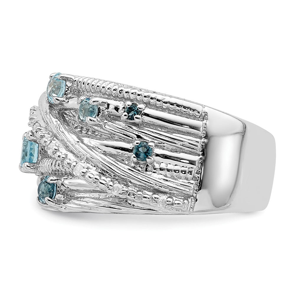 Sterling Silver Rhodium Plated London Blue Topaz And Diamond Ring