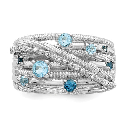 Sterling Silver Rhodium Plated London Blue Topaz And Diamond Ring