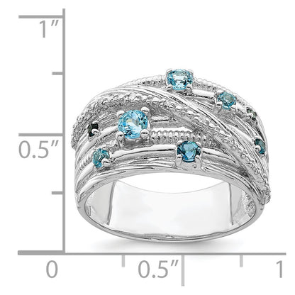 Sterling Silver Rhodium Plated London Blue Topaz And Diamond Ring