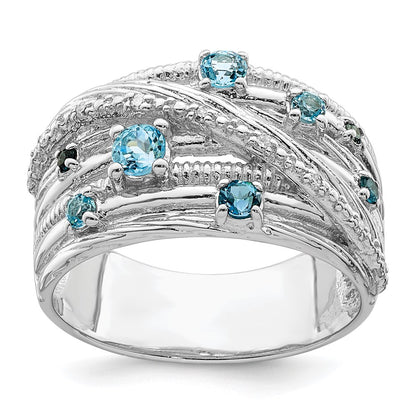 Sterling Silver Rhodium Plated London Blue Topaz And Diamond Ring