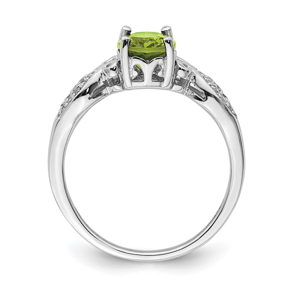Sterling Silver Rhod Plated Polished Peridot And White Cz Ring