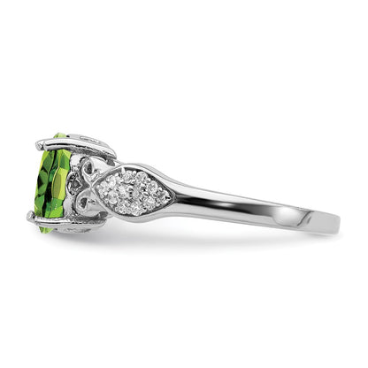 Sterling Silver Rhod Plated Polished Peridot And White Cz Ring