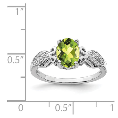 Sterling Silver Rhod Plated Polished Peridot And White Cz Ring