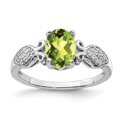 Sterling Silver Rhod Plated Polished Peridot And White Cz Ring