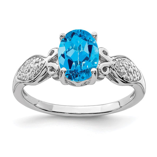 Sterling Silver Rhod Plated Polished Blue Topaz And White Cz Ring