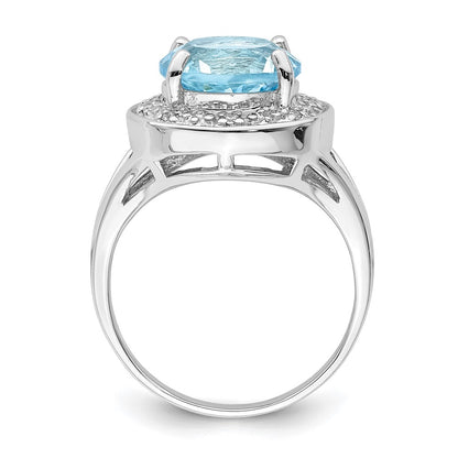 Sterling Silver Rhodium Plated 10mm Round Blue Topaz & Cz Ring