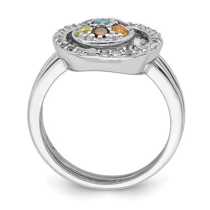 Sterling Silver Rhodium Plated Multi Gemstone Halo 2 Ring Set