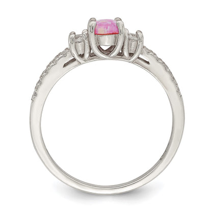 Sterling Silver Rose Tone Created Pink Opal And Cz Ring