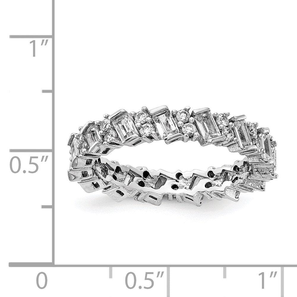 Sterling Silver Shimmer Rhodium Plated 45 Stone Cz Fancy Eternity Band