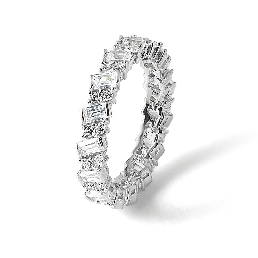 Sterling Silver Shimmer Rhodium Plated 45 Stone Cz Fancy Eternity Band