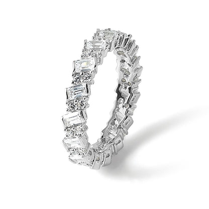 Sterling Silver Shimmer Rhodium Plated 45 Stone Cz Fancy Eternity Band