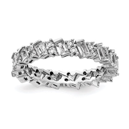 Sterling Silver Shimmer Rhodium Plated 45 Stone Cz Fancy Eternity Band